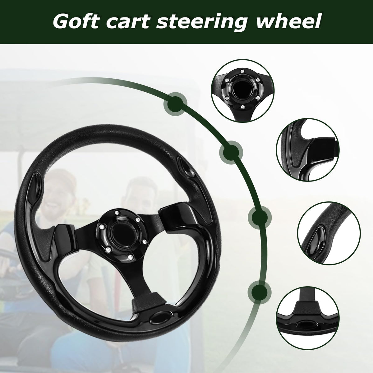 QYMOPAY universal golf cart steering wheel shows broad compatibility with many models and adapters