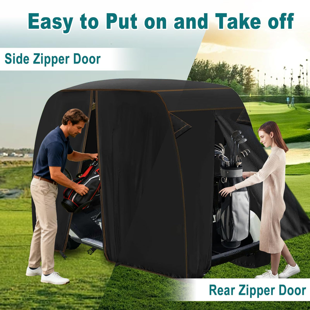 QYMOTO universal fitment confirms compatibility with EZGO, Club Car, Yamaha models