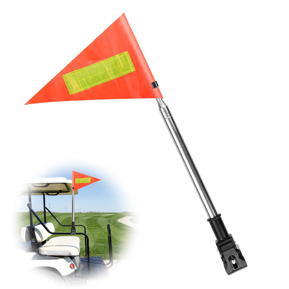 QZWEXAZ golf cart flag in bright red boosts daytime visibility.