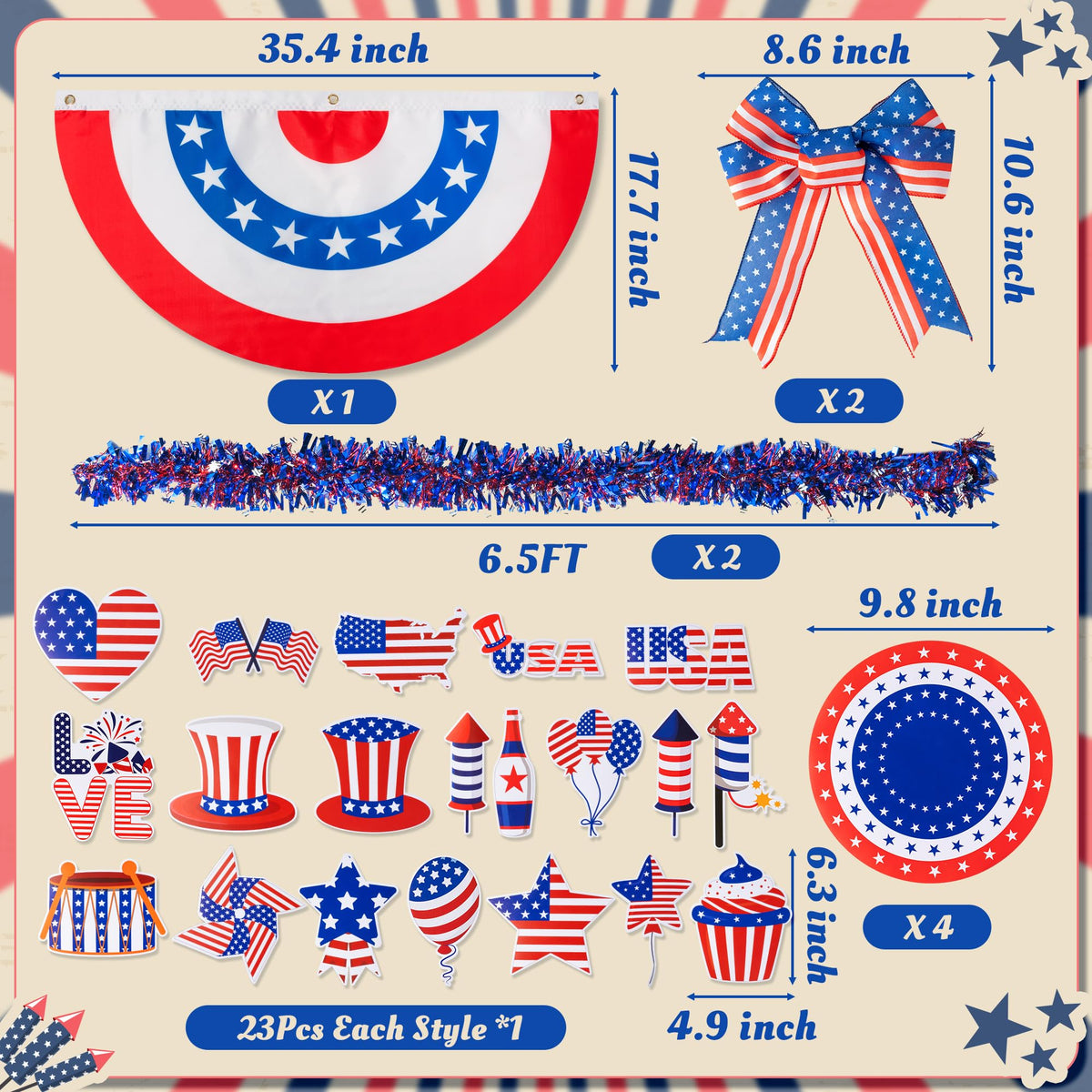 R HORSE USA color stripes garland enhances outdoor patriotism on parades or porch decor