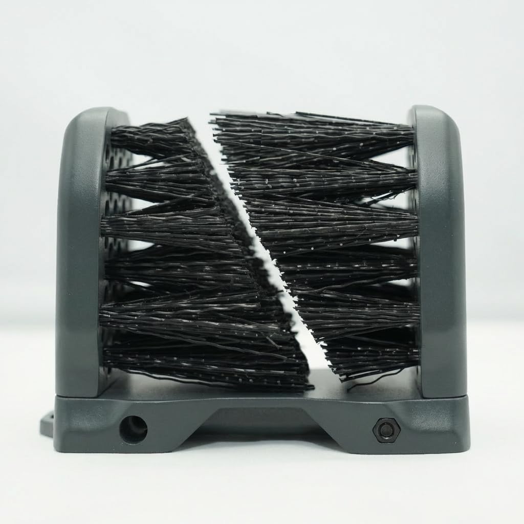 Range Brush spike-mounted design anchors in turf for stability.