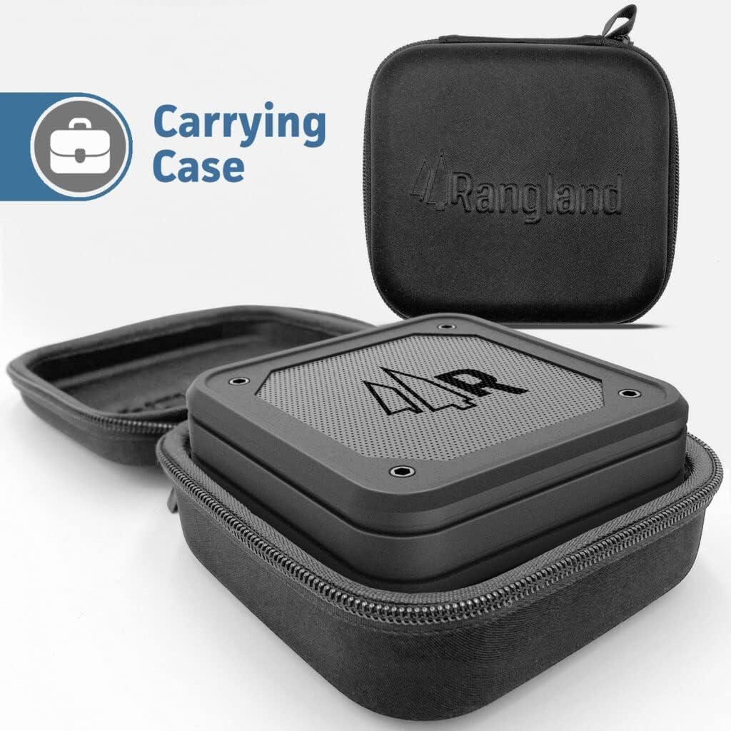 RANGLAND compact speaker clipped to golf cart for on-the-go tunes.