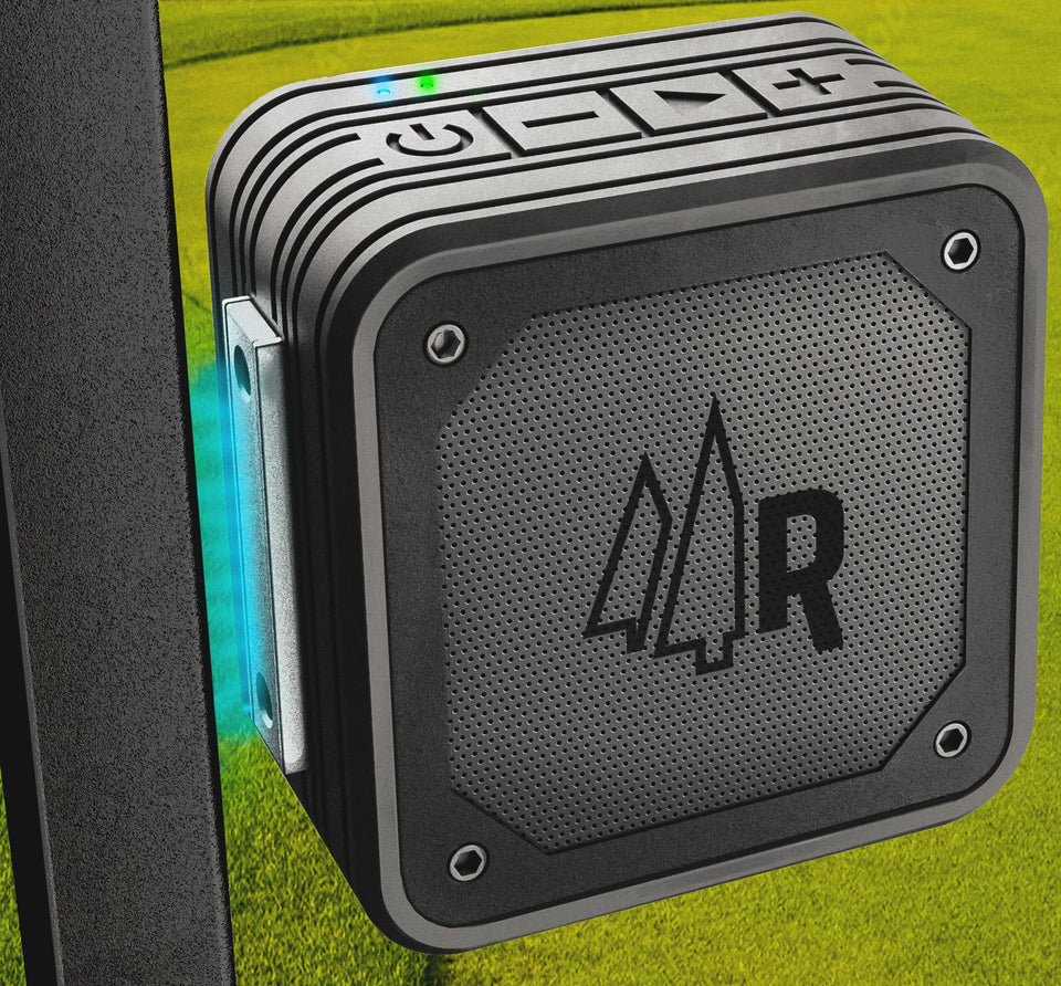 RANGLAND magnetic Bluetooth speaker on golf-cart mount for hands-free music.