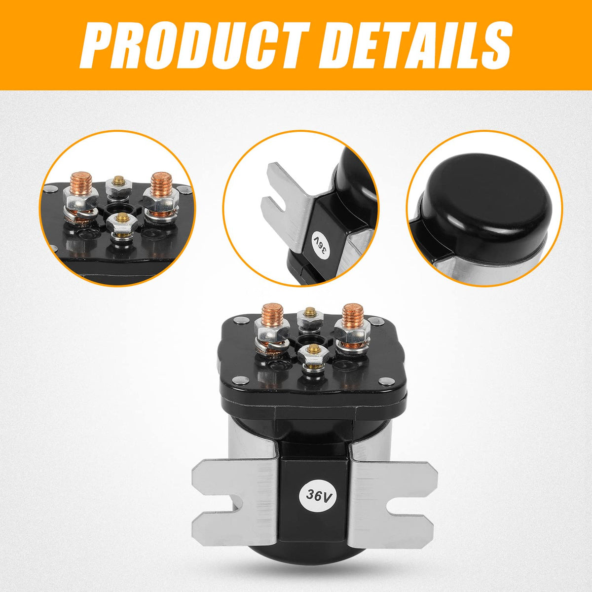 RANSOTO 36V solenoid, back view, compact design and durable connectors.
