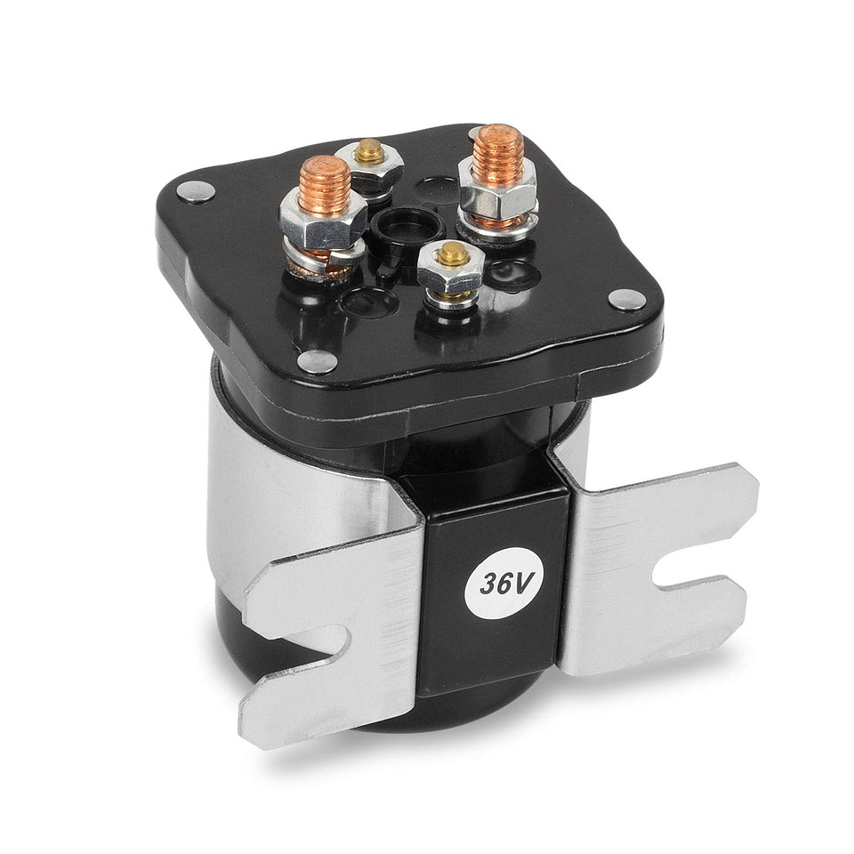 RANSOTO 36V four-terminal solenoid, front view, rugged stainless steel body for harsh environments.
