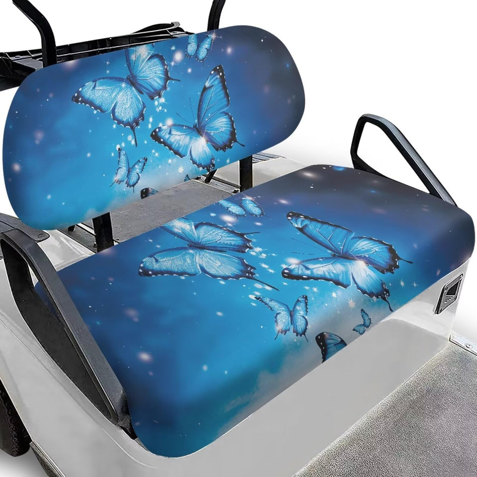 Rarucativ blue butterfly golf cart seat cover with full-coverage protects seats from stains.
