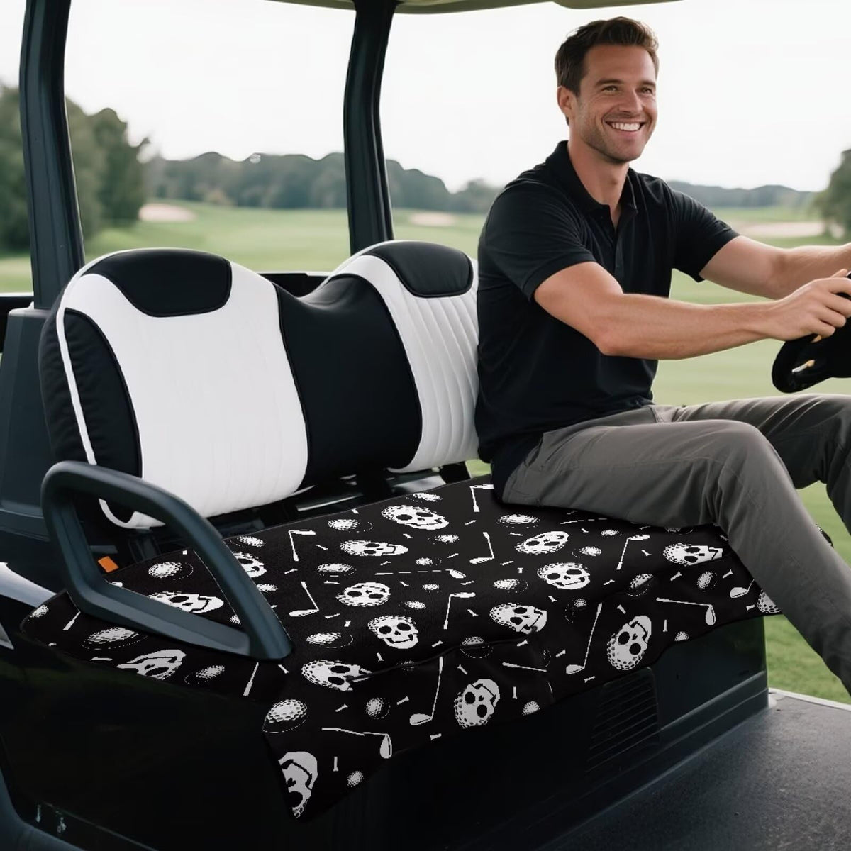 Rarucativ club-car-compatible seat cover offers secure fit on popular golf carts.