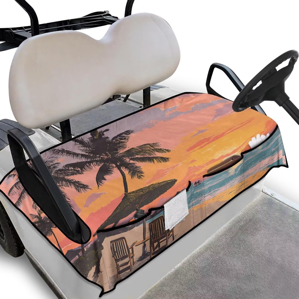 Rarucativ Coconut Tree two-seat golf cart seat cover with universal fit.