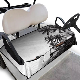 Rarucativ coconut tree seat cover protects golf cart seats from stains.