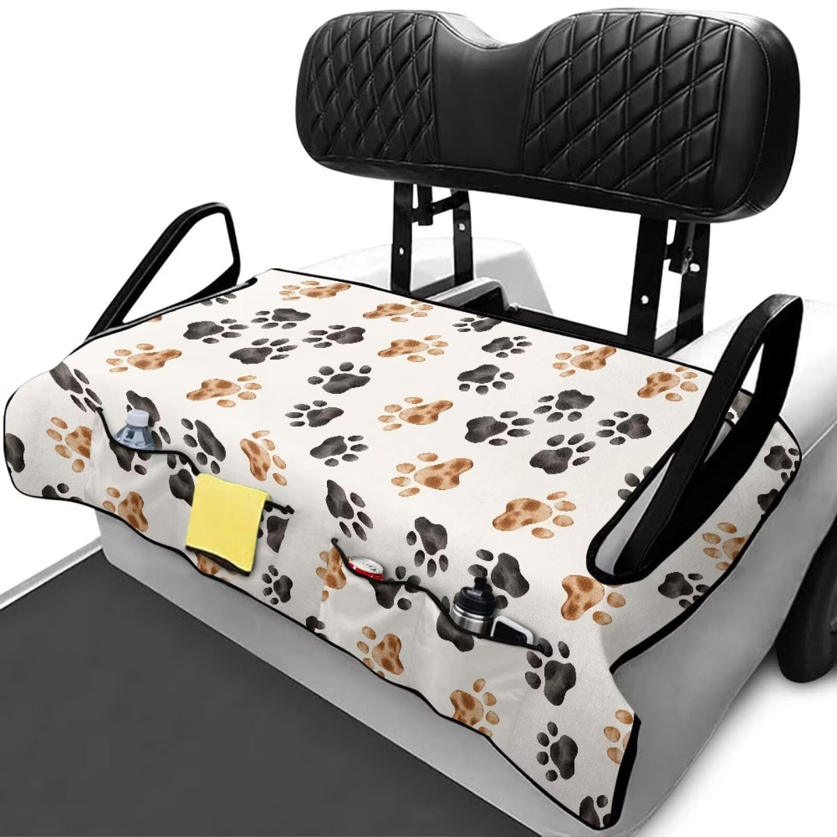 Rarucativ dog paw golf seat cover pocket detail keeps accessories organized