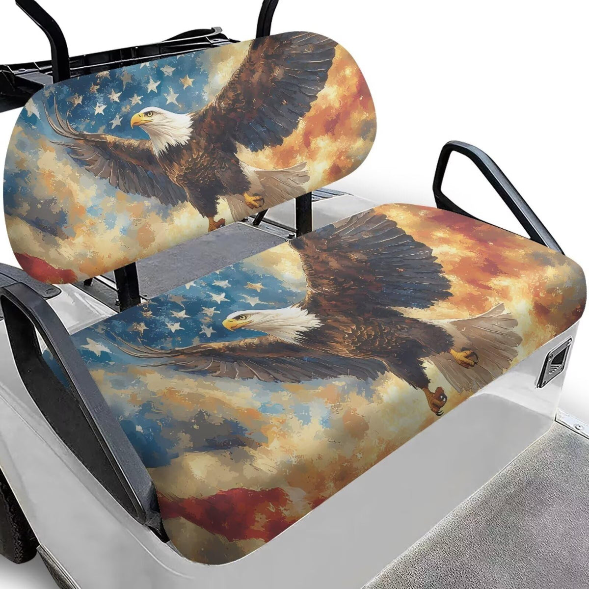 Rarucativ Eagle front seat cover protects golf cart seats from stains and wear.