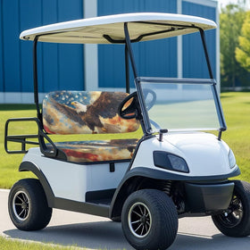 Rarucativ Eagle two-seat cover shown on a cart with secure elastic fit.
