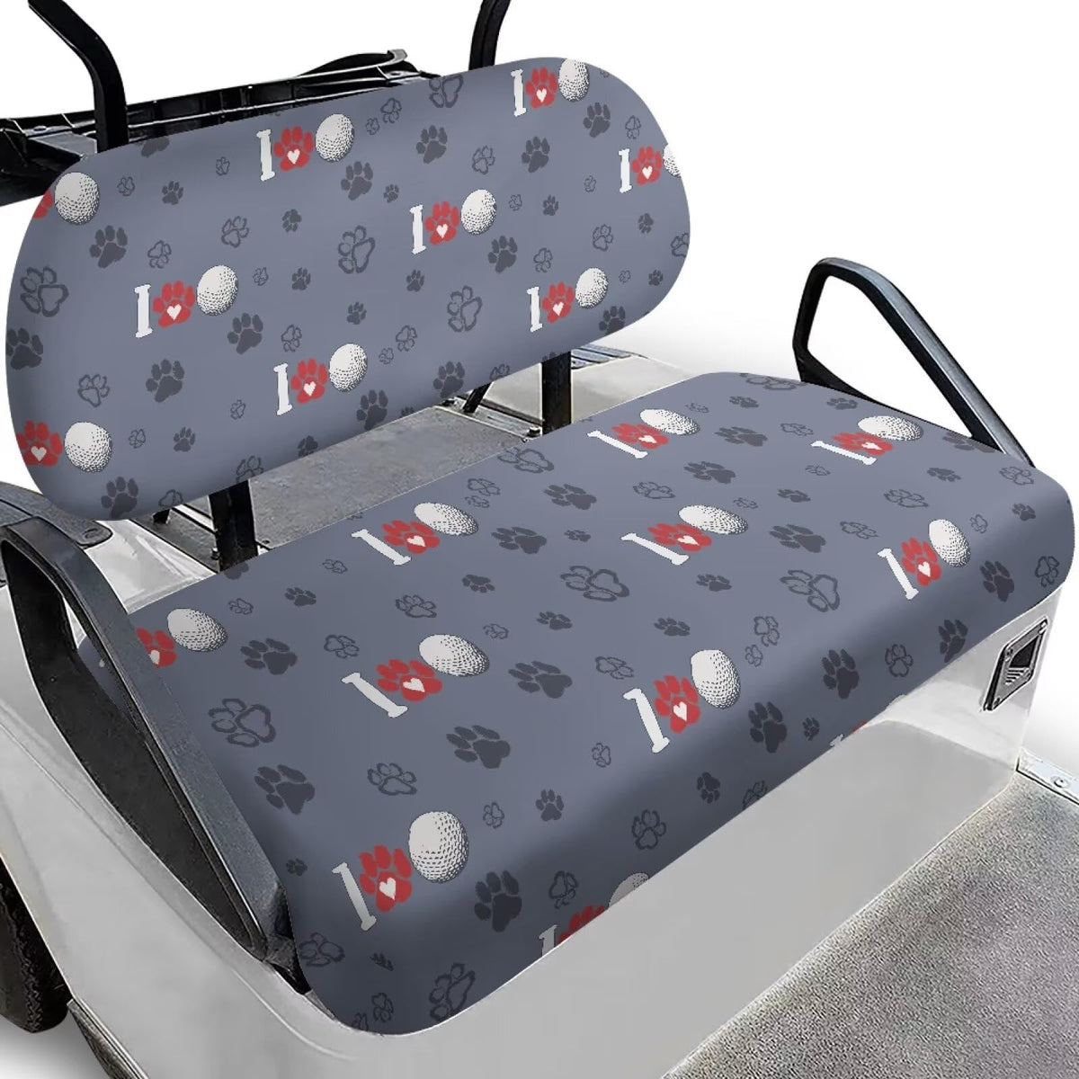 Rarucativ gray golf cart seat cover provides universal protection against stains and wear.