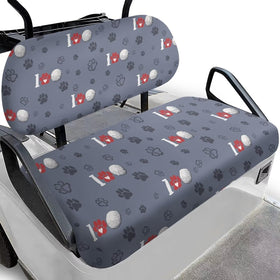 Rarucativ gray golf cart seat cover provides universal protection against stains and wear.