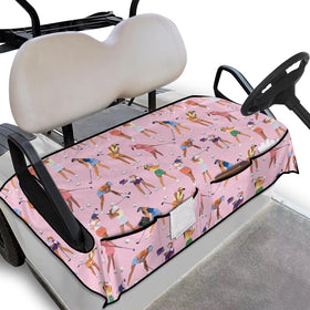 Rarucativ golf cart seat cover in pink with 4 front pockets for quick access
