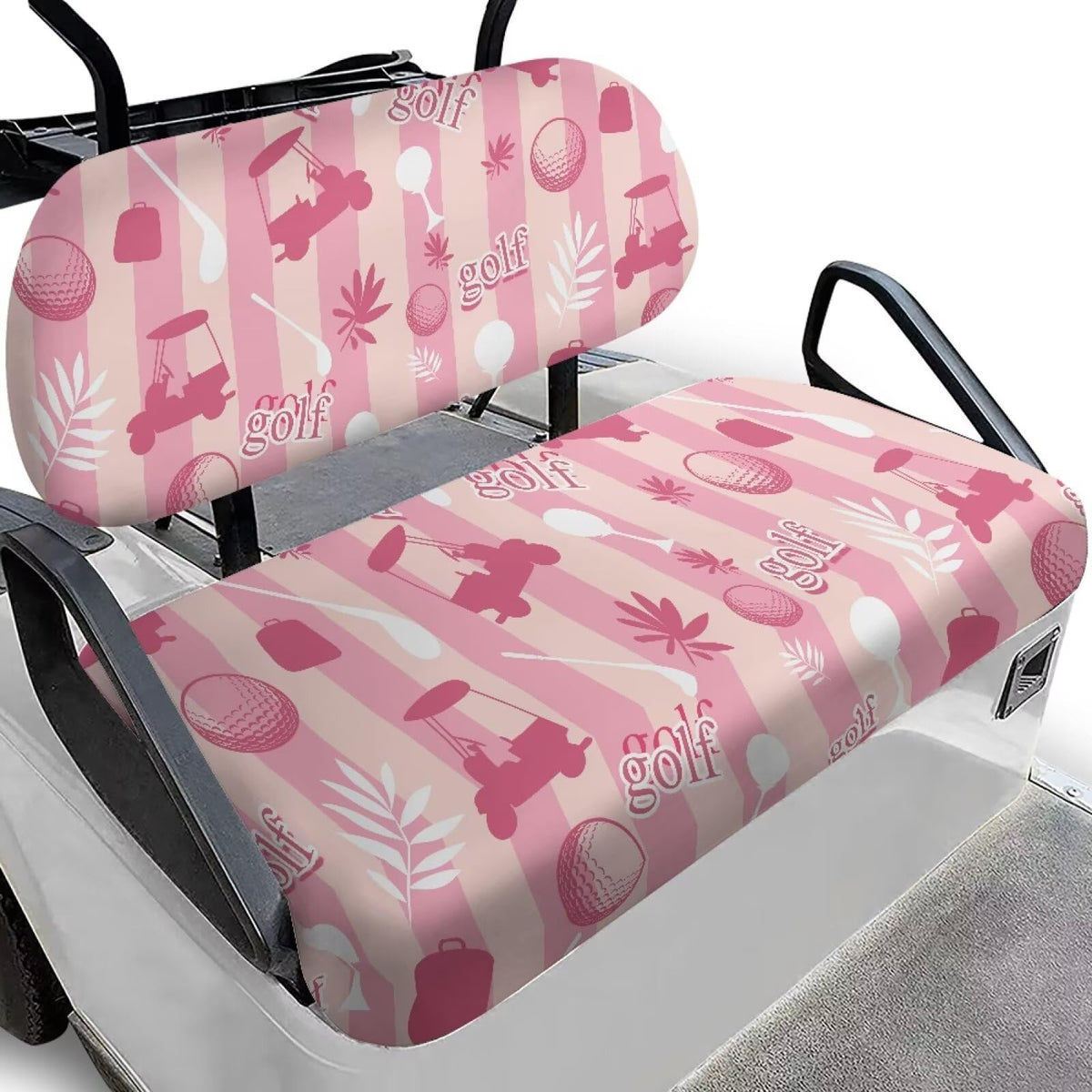 Rarucativ golf cart seat covers installed on a two-seat cart for protection and quick setup