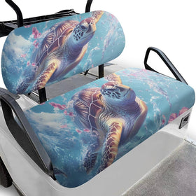 Rarucativ turtle flower print golf seat cover on cart for stylish protection