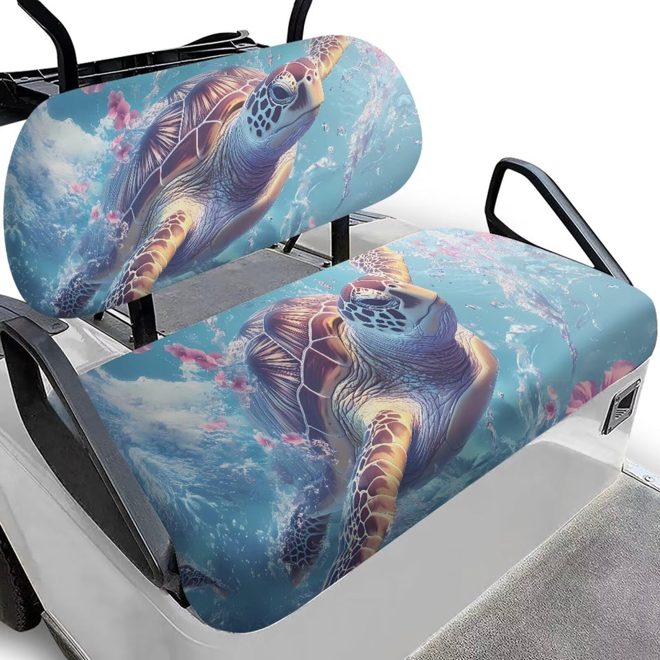 Rarucativ turtle flower print golf seat cover on cart for stylish protection