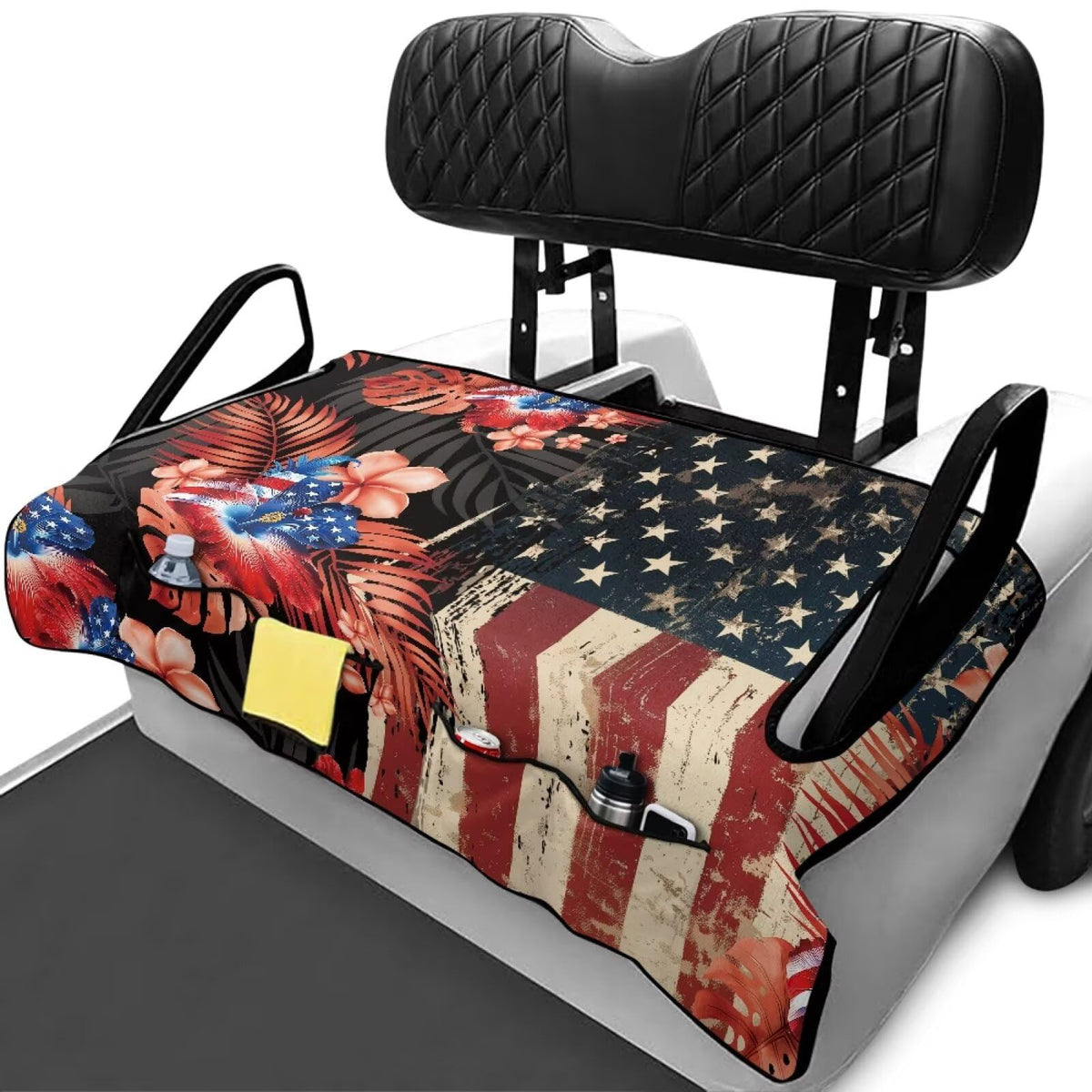 Rarucativ hibiscus golf cart blanket draped over a seat