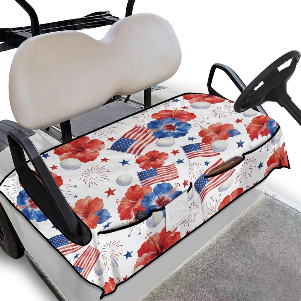 Rarucativ hibiscus golf seat cover showing soft towel fabric and secure fit