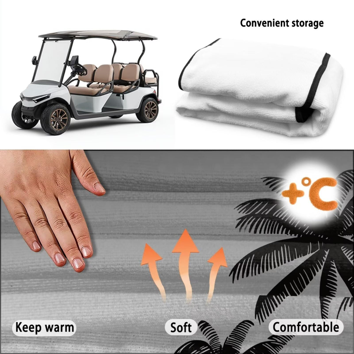 Rarucativ lightweight golf cart blanket protects seats during sun and rain.