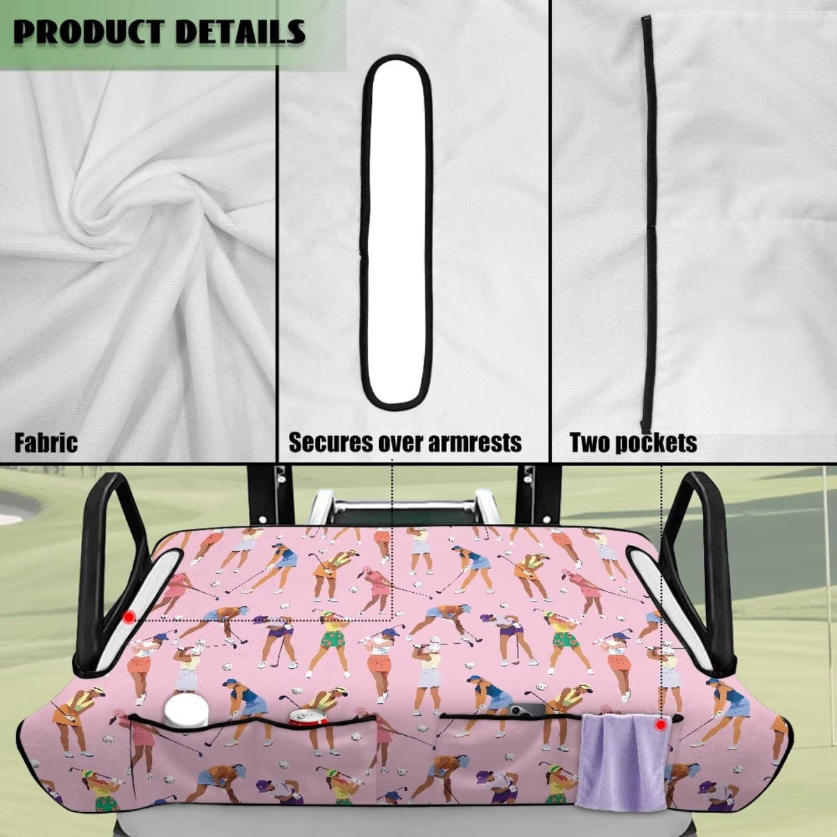 Rarucativ machine washable golf cart seat blanket in pink