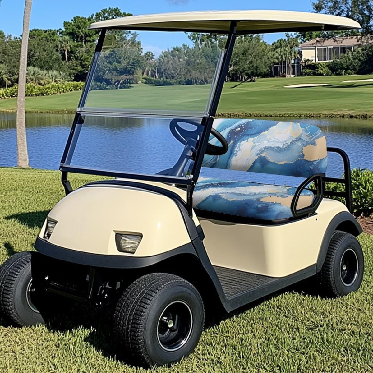 Rarucativ universal-fit cover fits EZGO Club Car two-person seats.