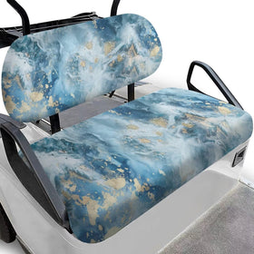Rarucativ marble golf seat cover in blue for two-person carts with secure fit.