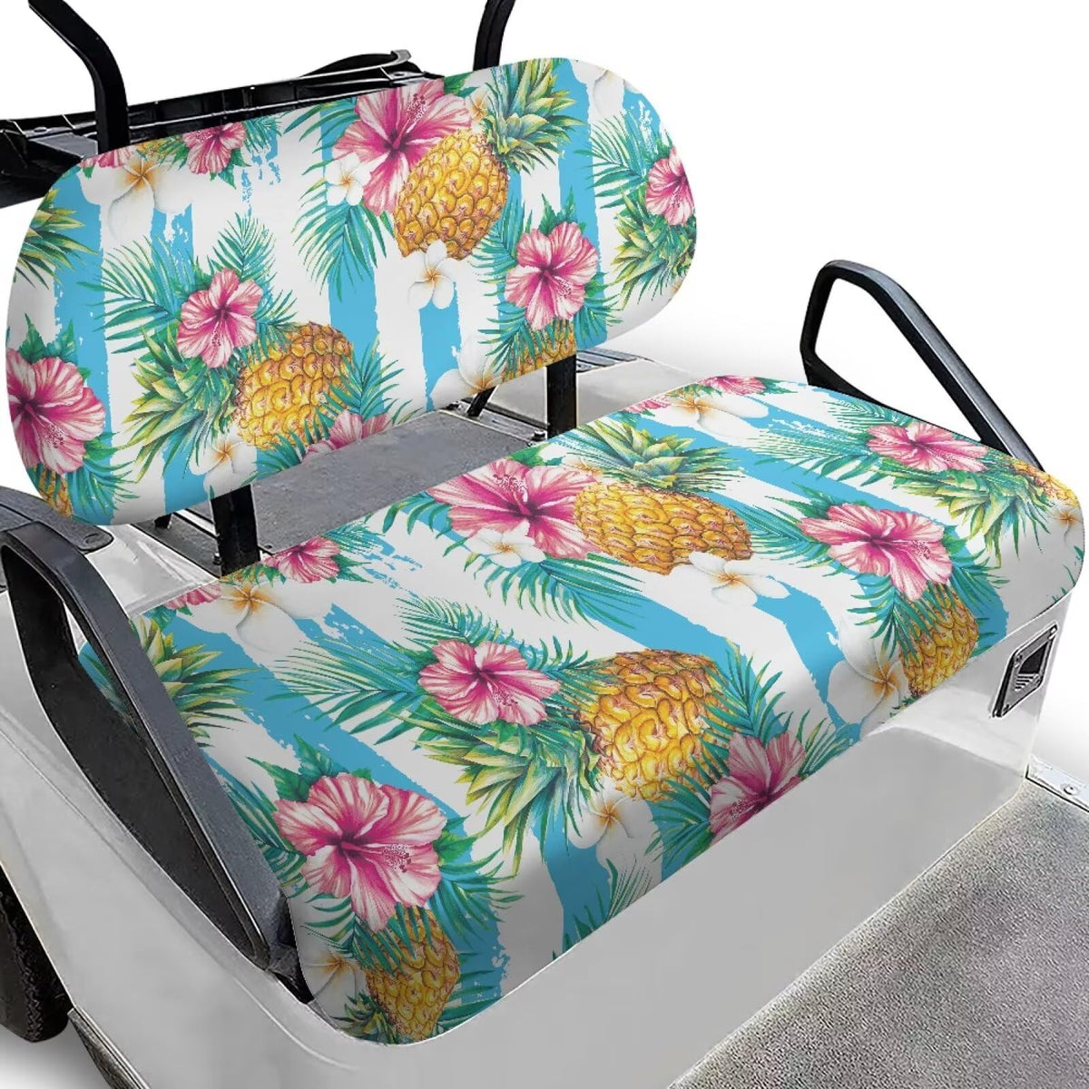 Rarucativ Pineapple Flower golf cart seat cover closeup with non-slip texture and durable fabric.