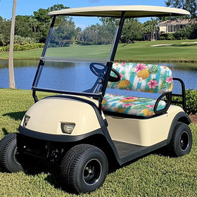 Rarucativ Pineapple Flower seat cover installation step shows easy, slip-on fit.