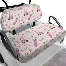 Rarucativ pink golf theme seat cover on the front seat offers a snug, stylish fit