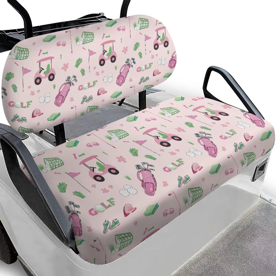 Rarucativ pink golf theme seat cover on the front seat offers a snug, stylish fit