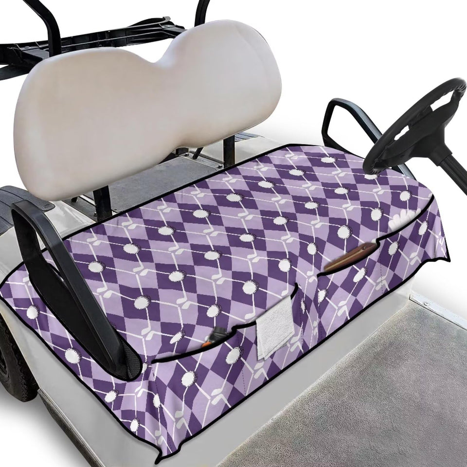 Rarucativ purple golf cart seat covers with pockets for quick access to essentials.