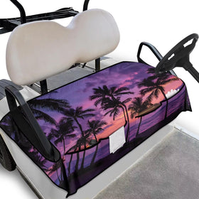Rarucativ Purple Sunset seat cover with pockets offers organized storage on the golf cart.