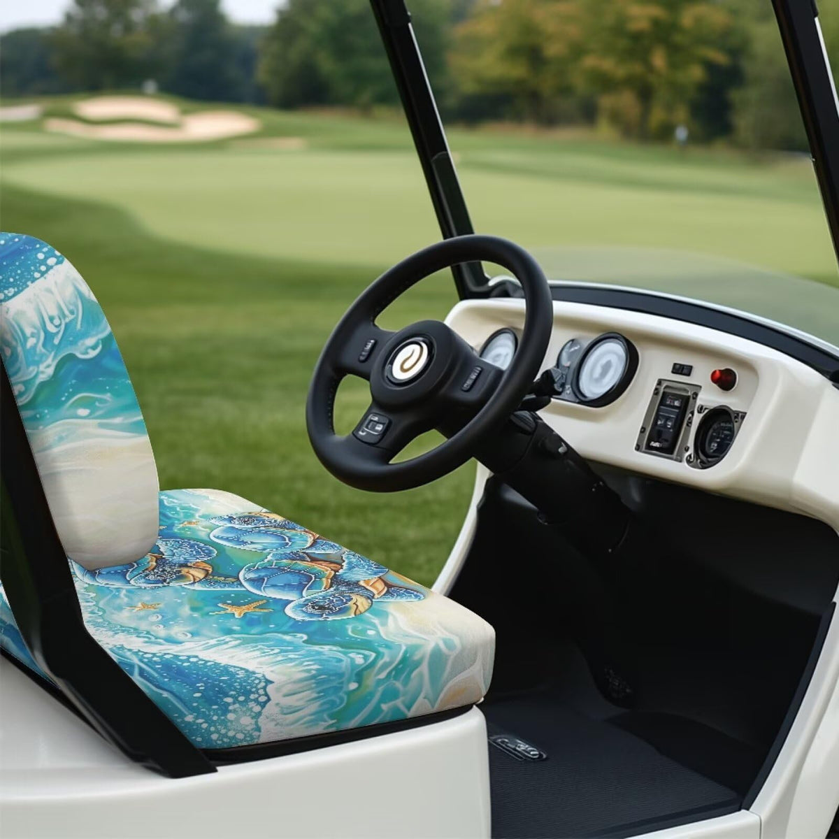 Rarucativ sea turtle cover front demonstrates elasticized back for quick secure fit.