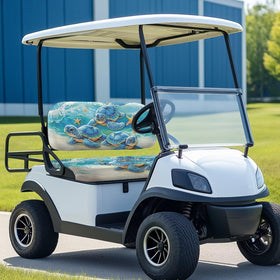 Rarucativ sea turtle cover on golf cart back displays universal fit and durability.