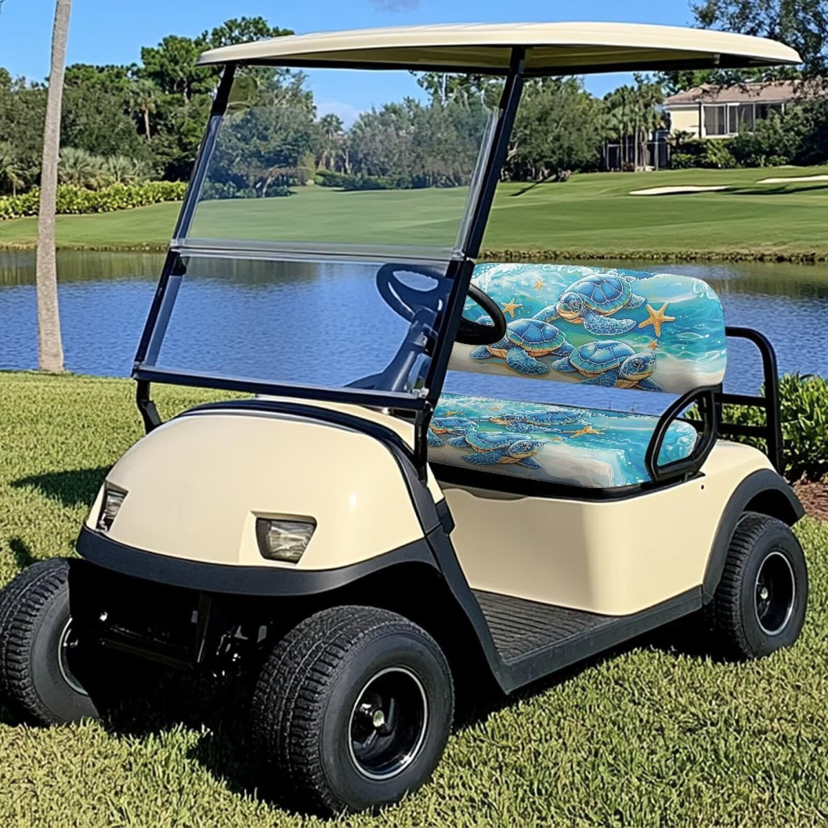 Rarucativ sea turtle bottom blue cushion adds comfort and spill protection.