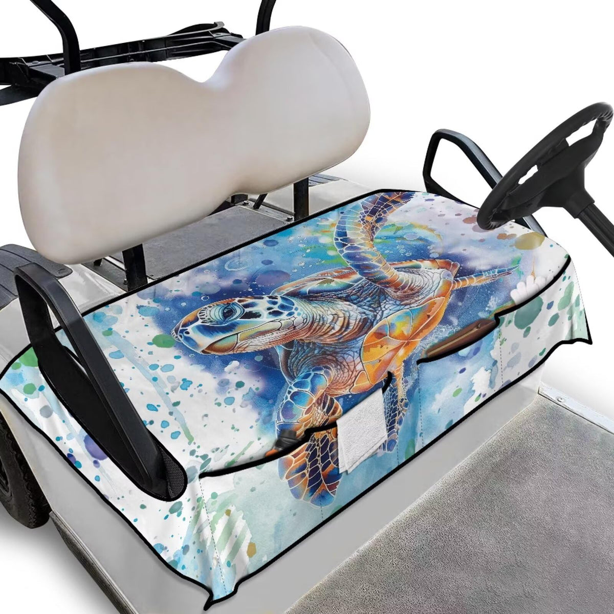 Rarucativ Sea Turtle seat cover main view, plush fabric for comfortable rides.