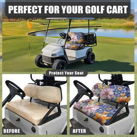 Rarucativ universal fit seat cover with EZGO Club Car compatibility highlighted
