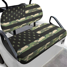 Rarucativ camo-flag seat cover protects golf cart seats and adds style.