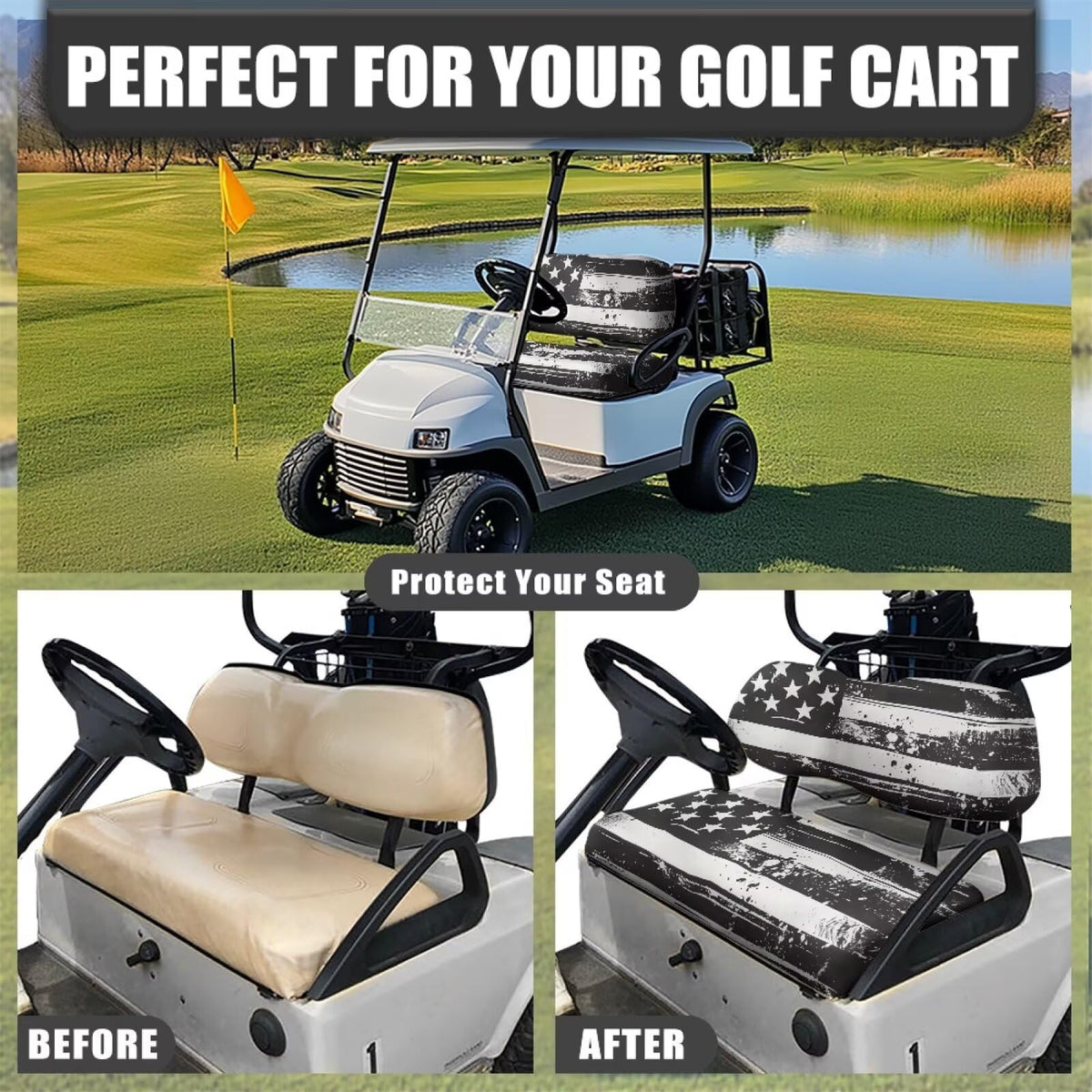 Stylish patterns enhance golf cart seat aesthetic and comfort
