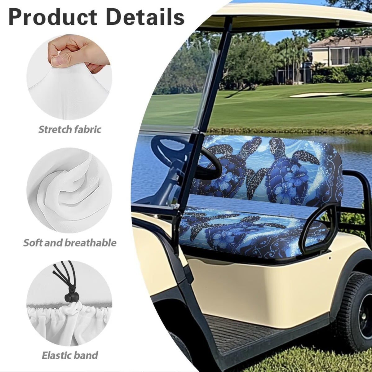 Rarucativ Turtle Flower seat cover installation view demonstrating easy snap-on setup