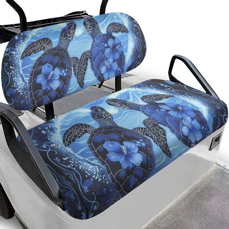 Rarucativ Turtle Flower seat cover front view with non-slip grip on a golf cart