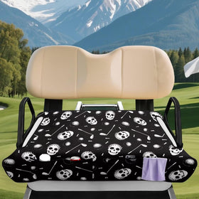 Rarucativ universal-fit seat cover demonstrates compatibility with EZGO, Club Car, and more.
