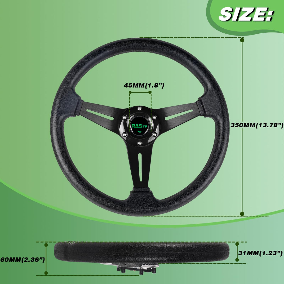 RASTP 13.8'' steering wheel for Tempo adds grip texture and comfort.
