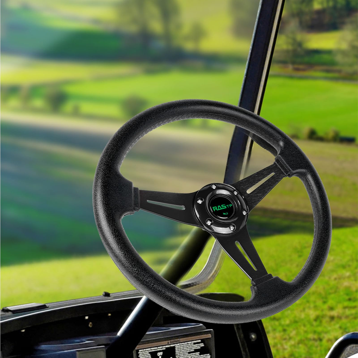 RASTP vinyl-leather steering wheel core resists corrosion for rugged use.