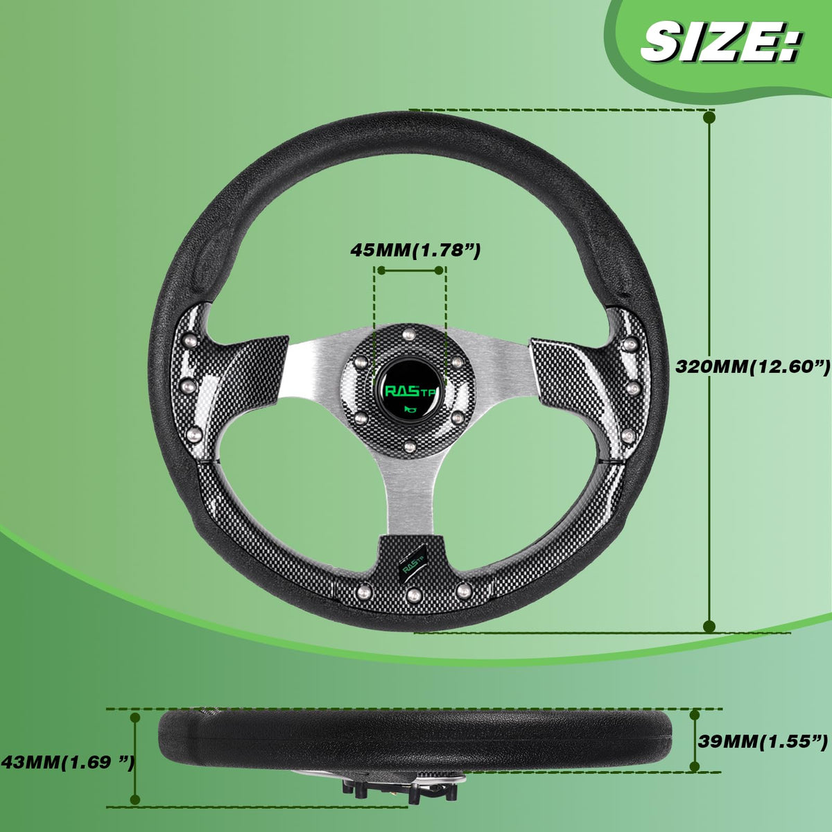 RASTP aluminum frame emphasizes durable, lightweight steering construction.