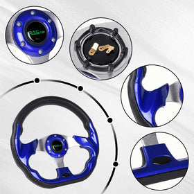 RASTP blue textured grip D shape wheel adds modern style and secure handling.