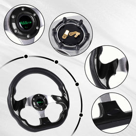 RASTP D Shape steering wheel close-up in black showing the ergonomic grip.