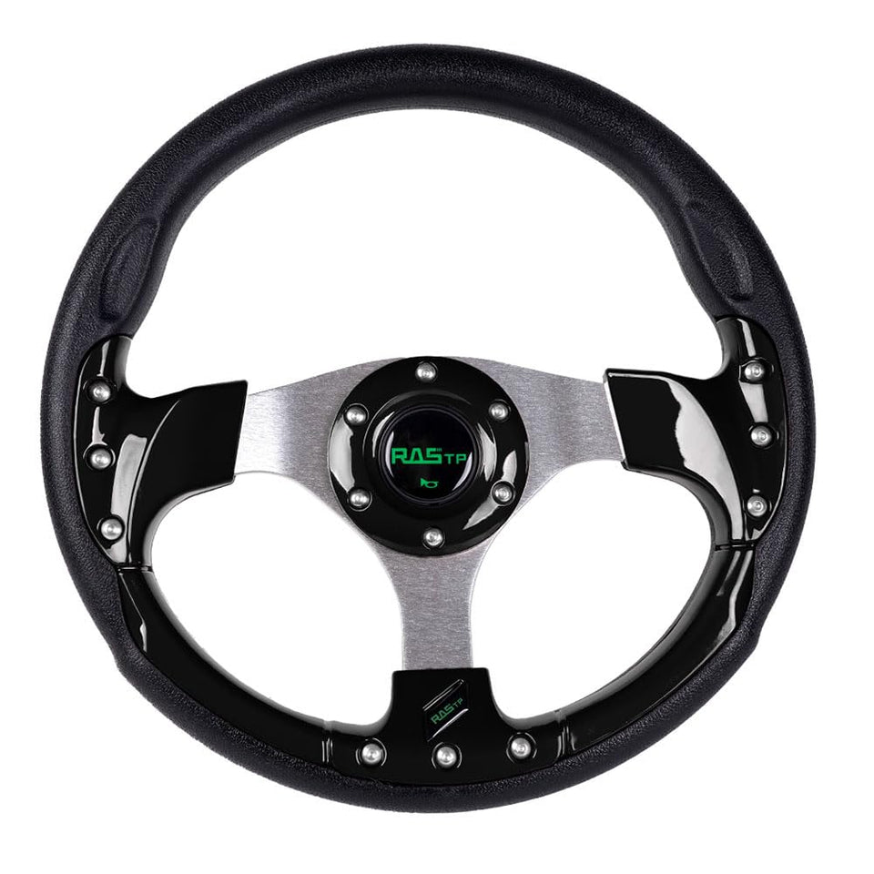 RASTP 12.6-inch black steering wheel for Club Car DS/Precedent and EZGO Yamaha carts.